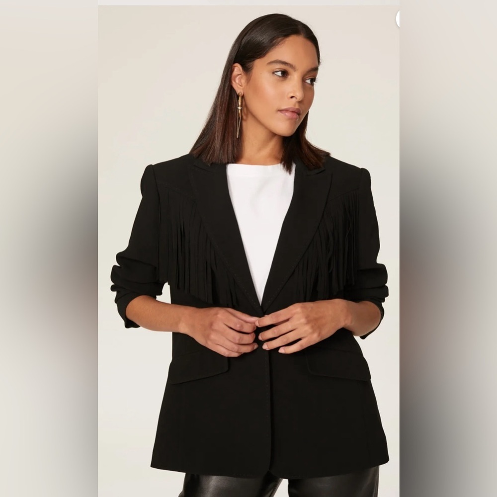 Cinq à Sept Black Blazer with Fringe Detail